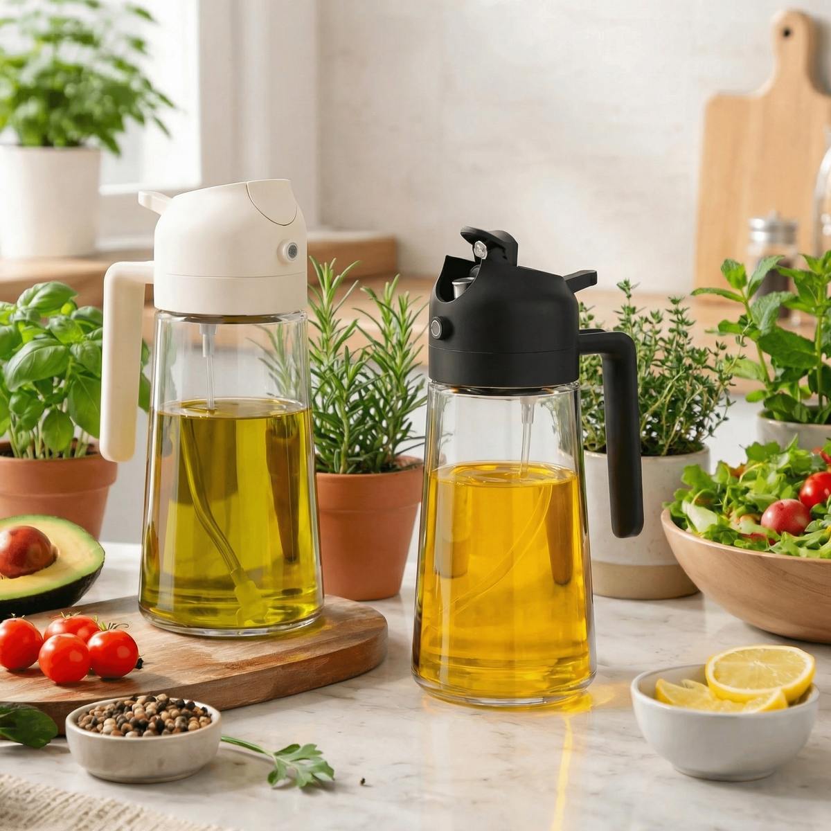 2-Pack Glass Olive Oil Sprayer & Dispenser, 16 oz