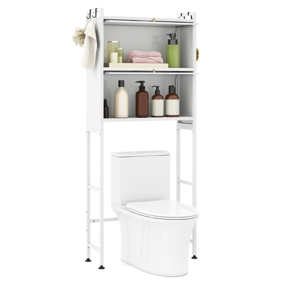 Over-the-Toilet Cabinet Organizer with Flip-Up Cabinets
