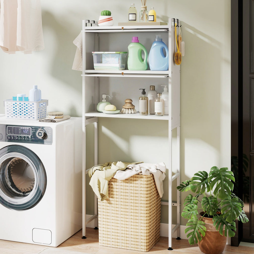 Over-the-Toilet Cabinet Organizer with Flip-Up Cabinets