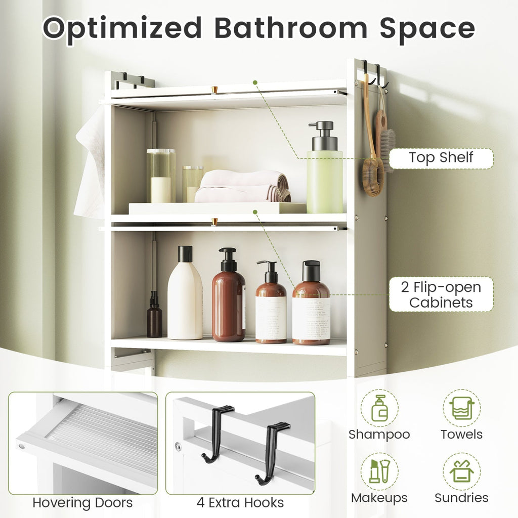 Over-the-Toilet Cabinet Organizer with Flip-Up Cabinets