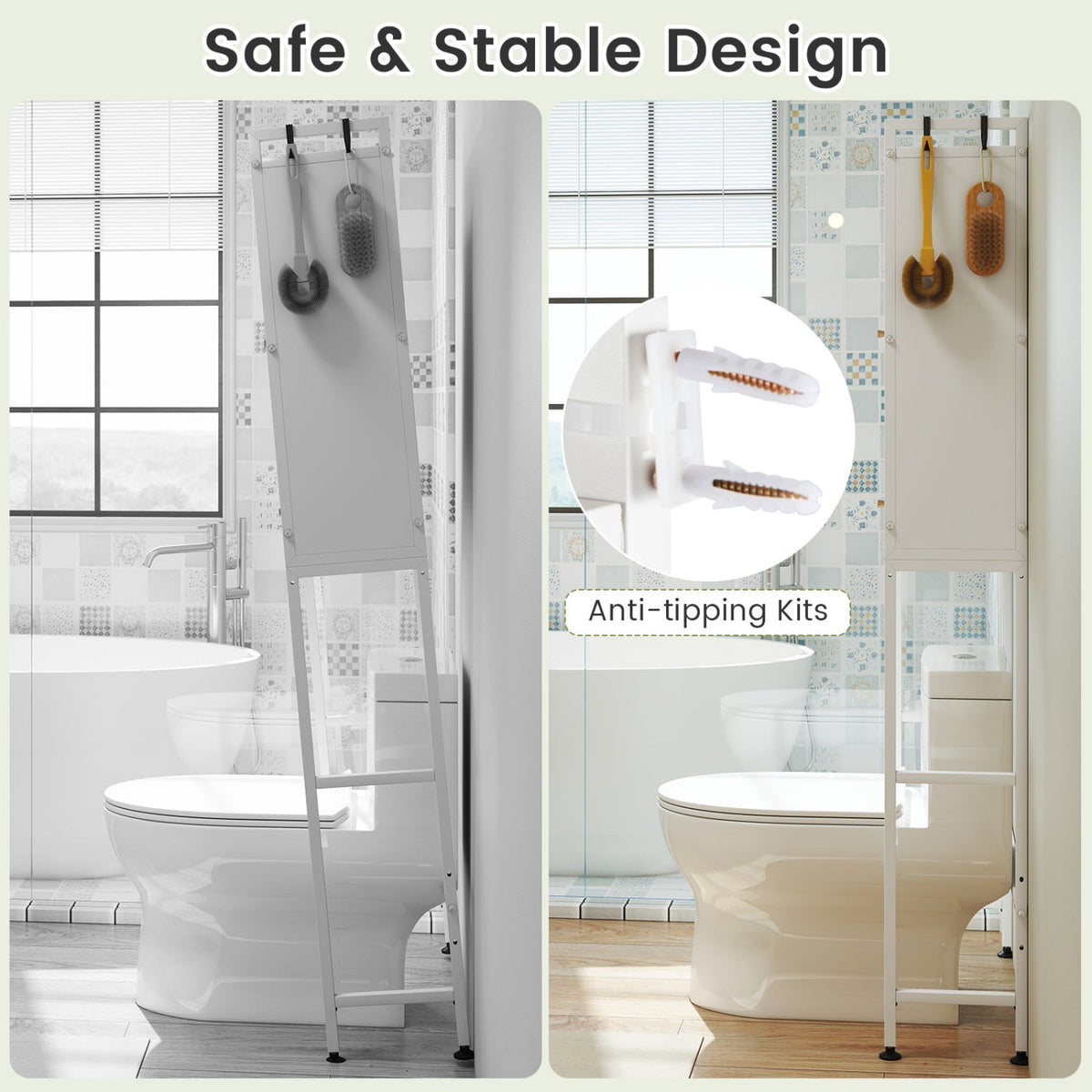 Over-the-Toilet Cabinet Organizer with Flip-Up Cabinets