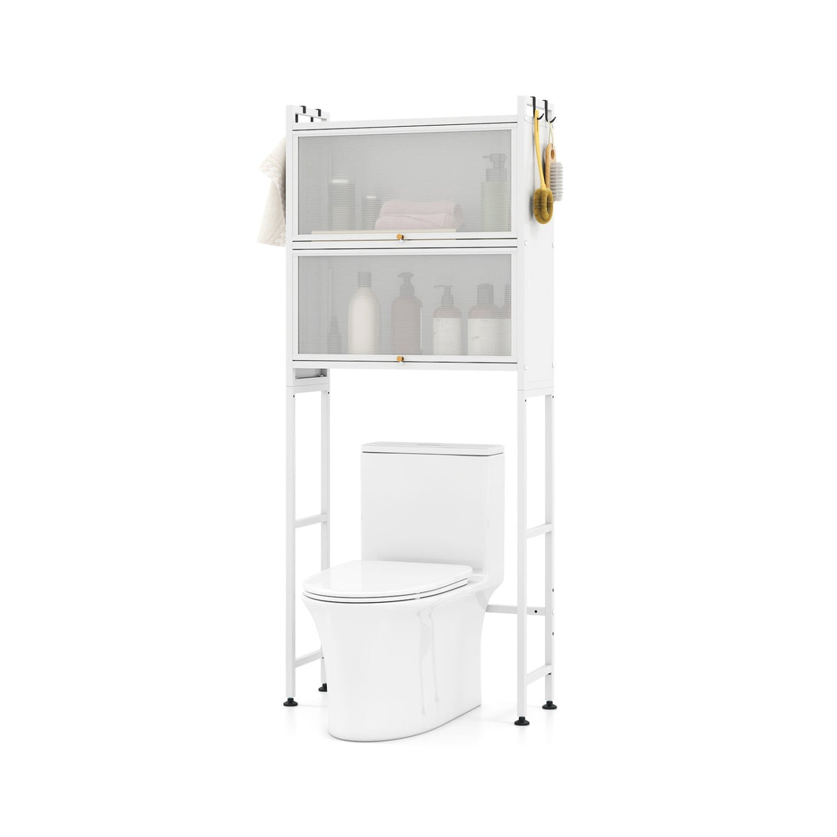 Over-the-Toilet Cabinet Organizer with Flip-Up Cabinets