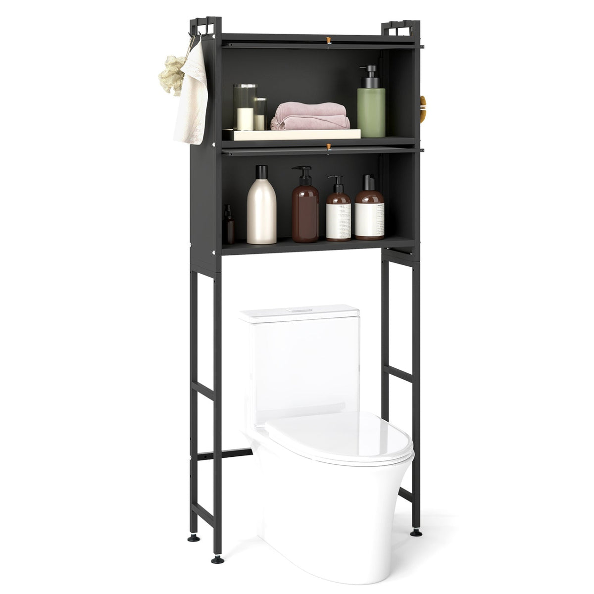Over-the-Toilet Cabinet Organizer with Flip-Up Cabinets