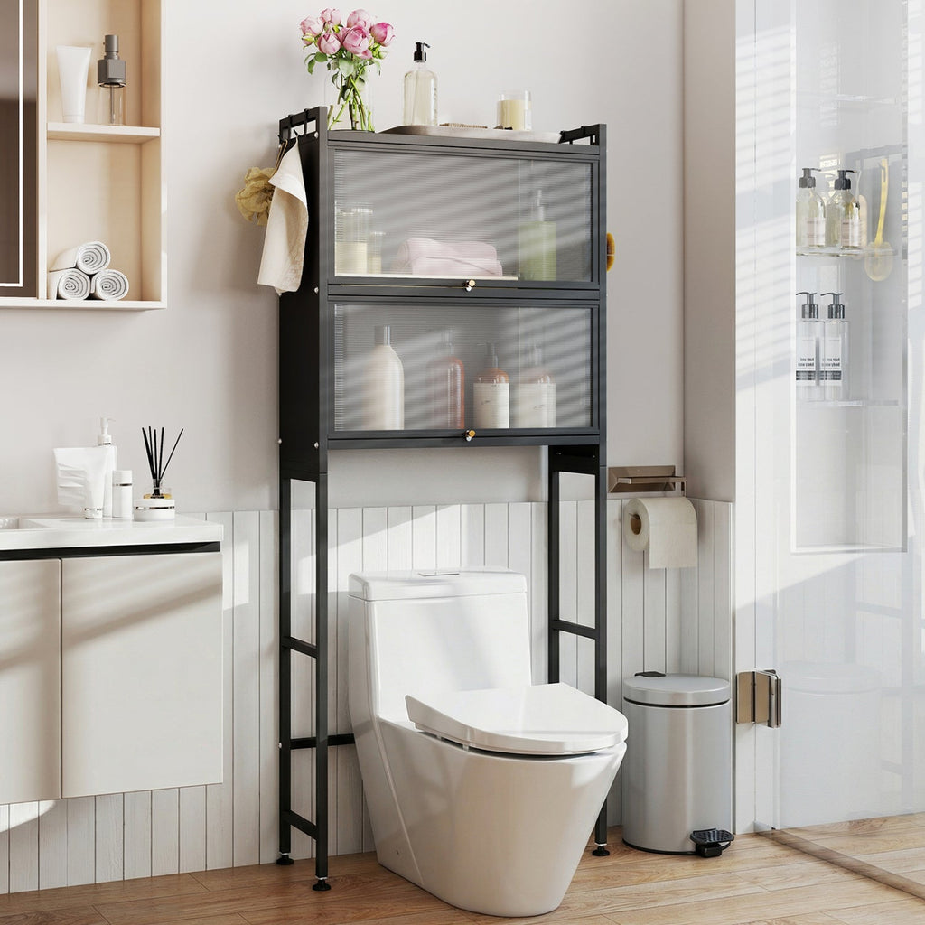 Over-the-Toilet Cabinet Organizer with Flip-Up Cabinets