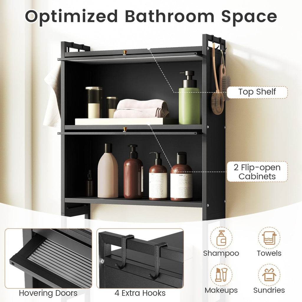 Over-the-Toilet Cabinet Organizer with Flip-Up Cabinets