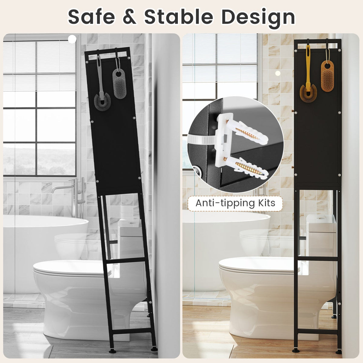 Over-the-Toilet Cabinet Organizer with Flip-Up Cabinets