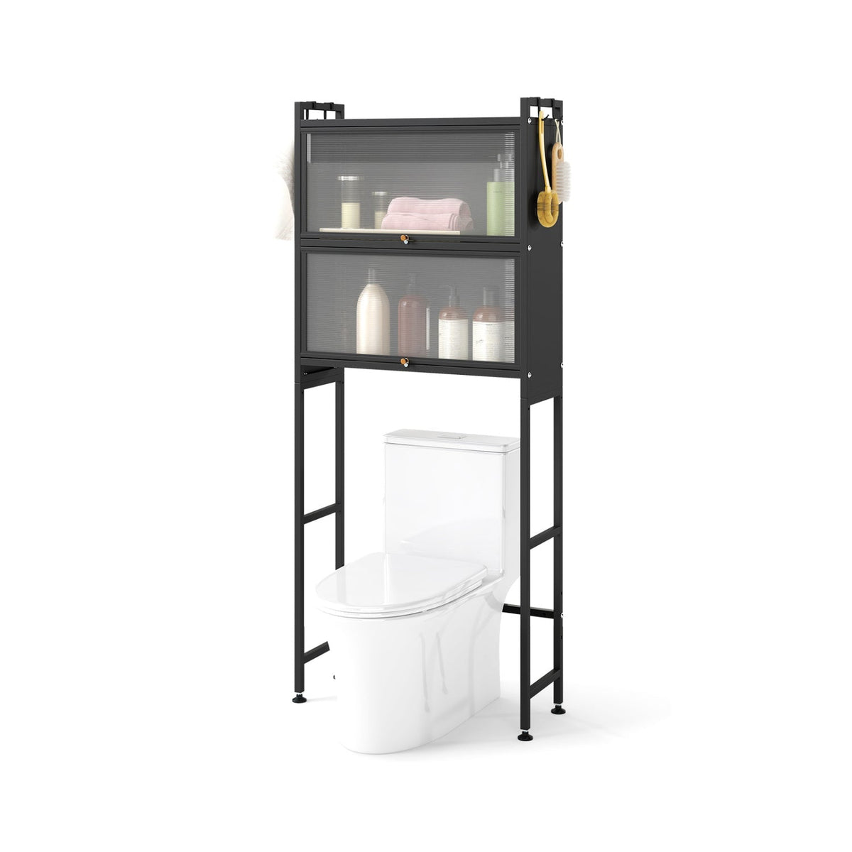 Over-the-Toilet Cabinet Organizer with Flip-Up Cabinets