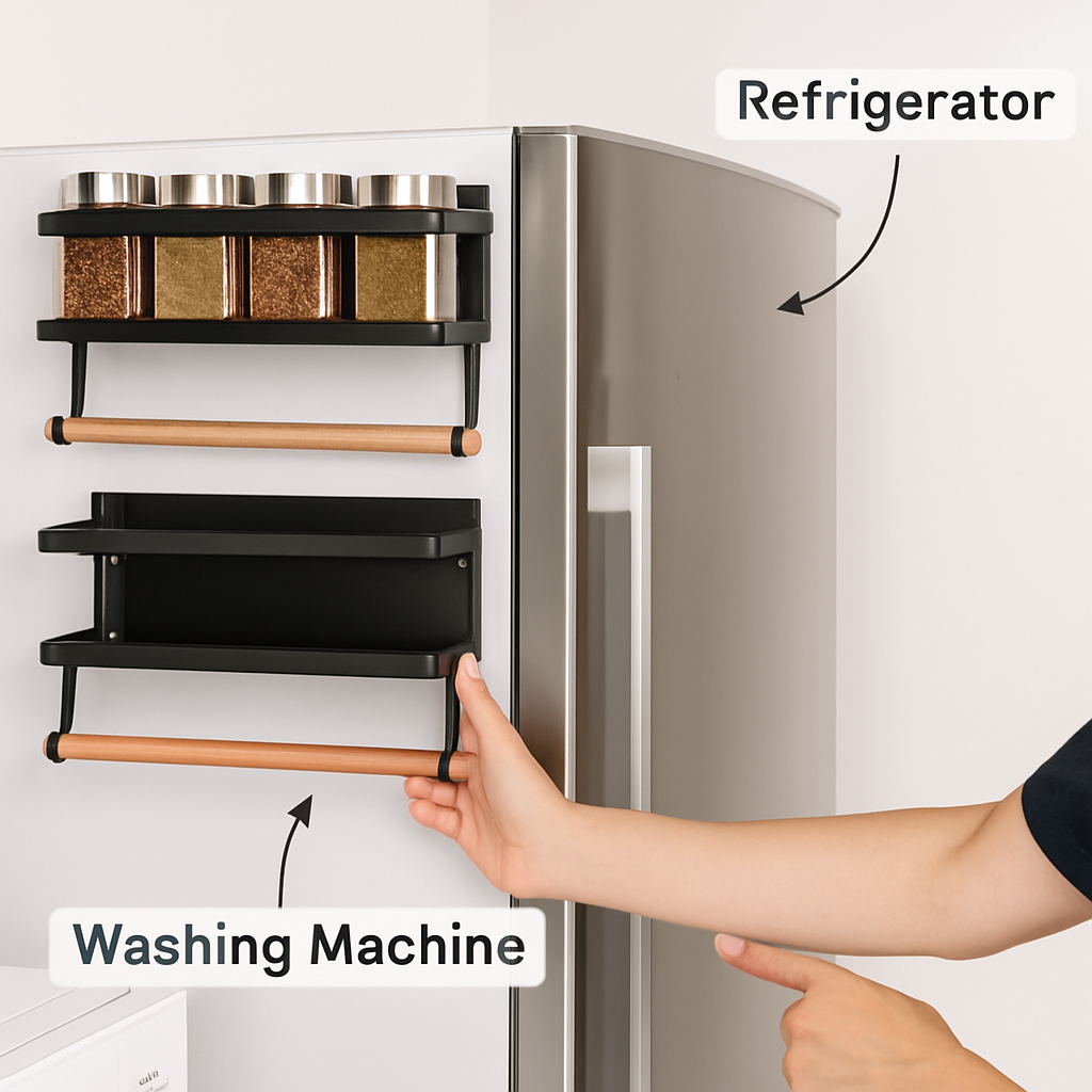 Magnetic Spice Racks for Refrigerator - with Paper Holder